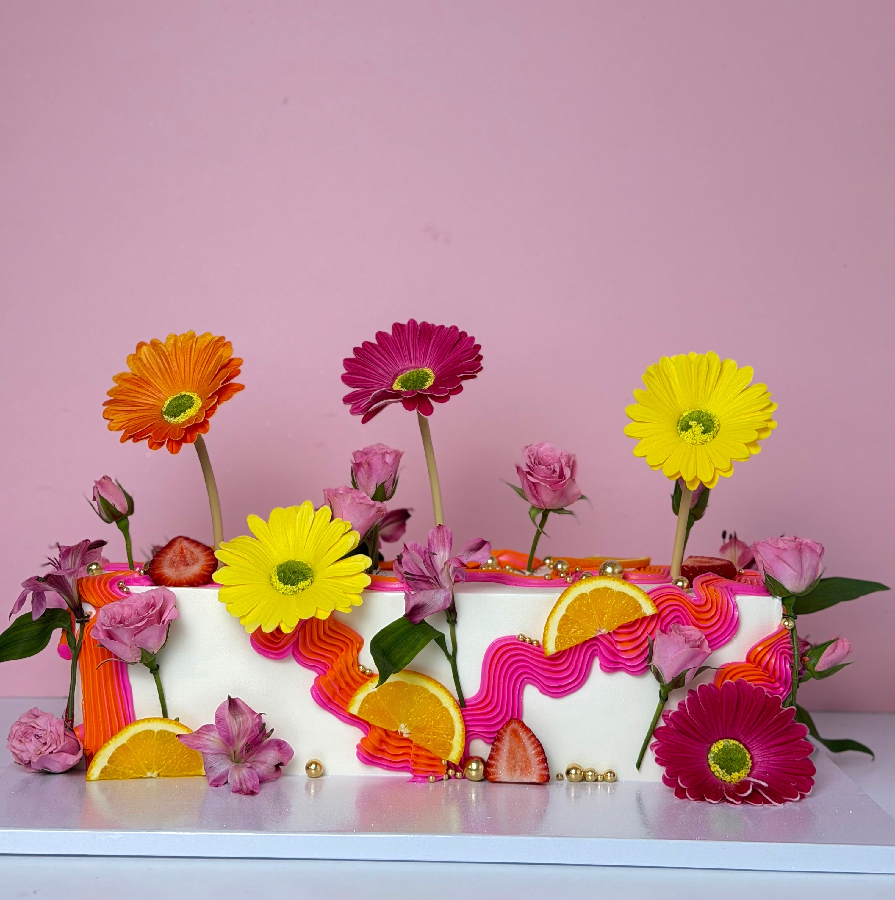 Fruit & Flowers Rectangular Cake